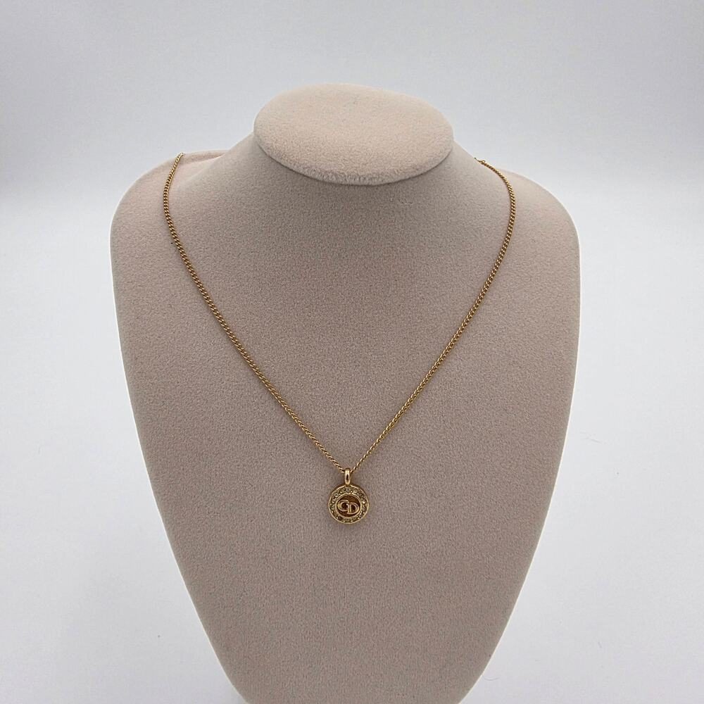 Christian Dior Gold-Tone CD Logo Medallion Pendant Necklace